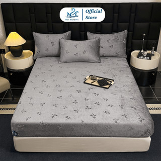 Bộ ga giường và vỏ gối nỉ nhung LUXURY M2T BEDDING dập nổi họa tiết nơ sang trọng - kích thước m6/m8/2m2