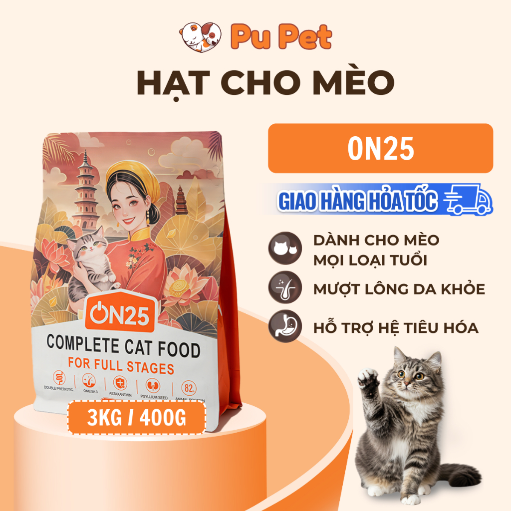 Hạt cho mèo On25Cat SEAL 400G hỗ trợ tiêu hóa, da khỏe mượt lông cho mèo mọi lứa tuổi