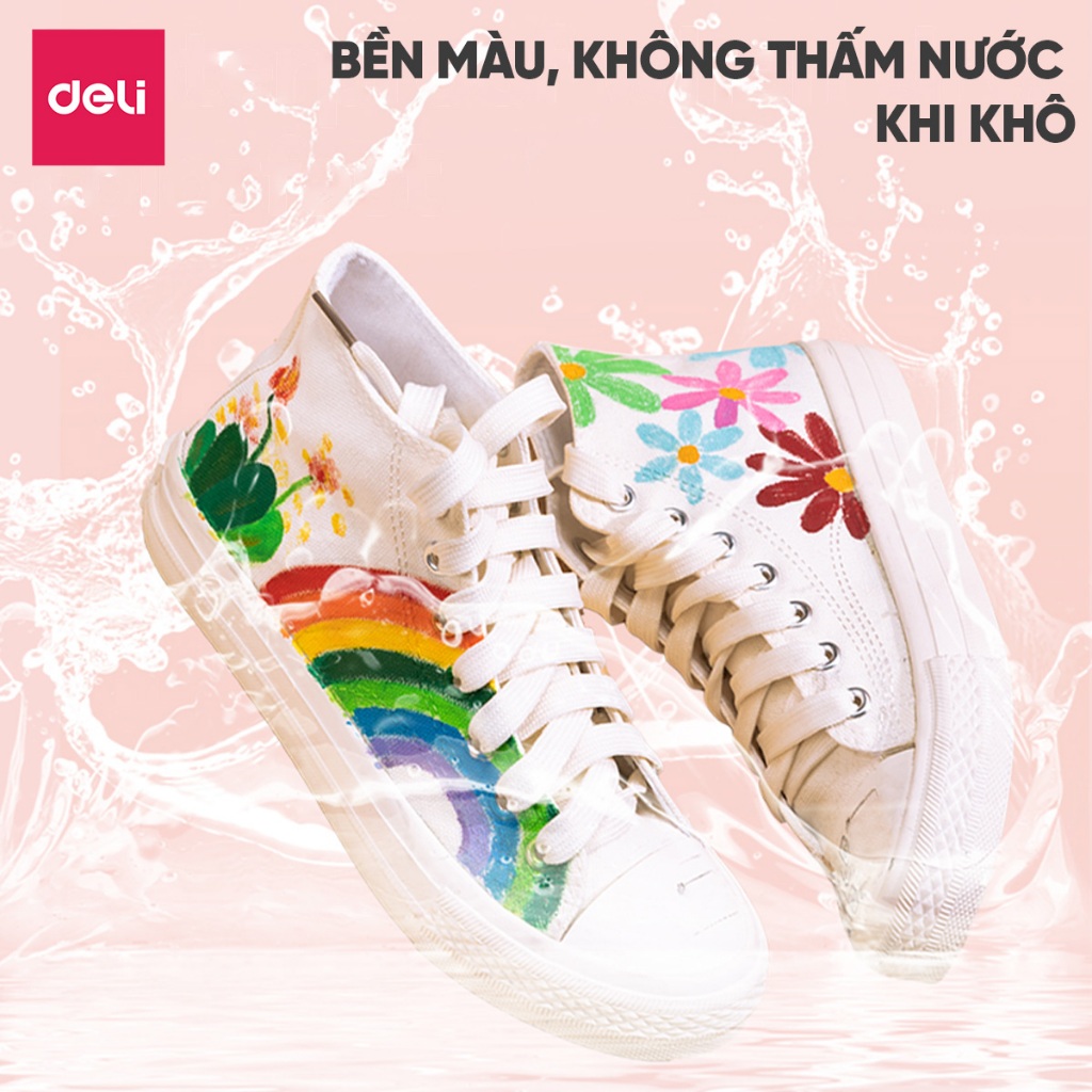 Bút Sơn Acrylic Marker 2 Đầu 48 Màu Deli THÊM 50% Mực Màu Vẽ Trên Mọi Chất Liệu Chồng Màu