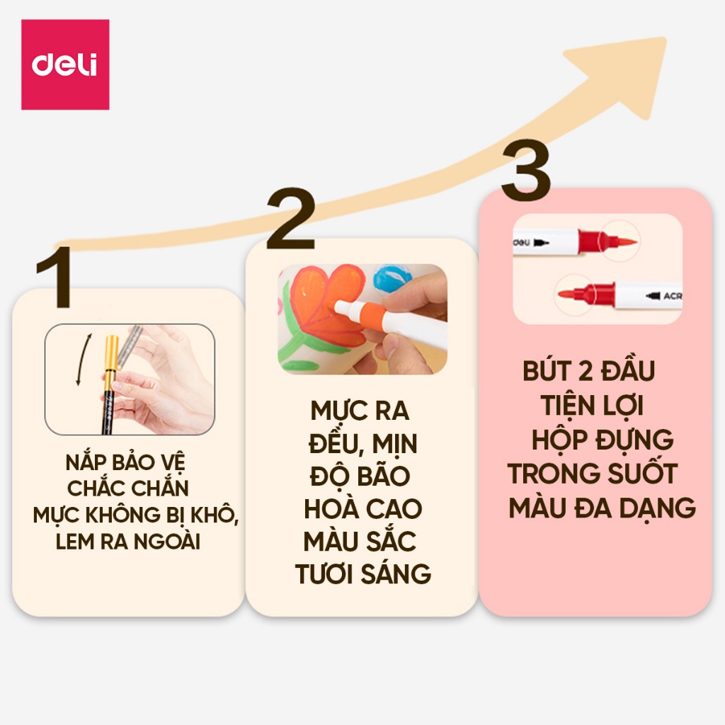 Bút Sơn Acrylic Marker 2 Đầu 48 Màu Deli THÊM 50% Mực Màu Vẽ Trên Mọi Chất Liệu Chồng Màu