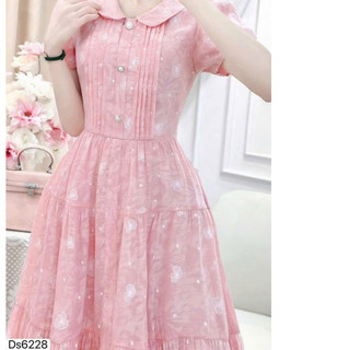 Đầm thời trang nữ sang chảnh chất lụa cao cấp tay ngắn cổ bèo họa tiết in hoa váy dáng maxi xòe