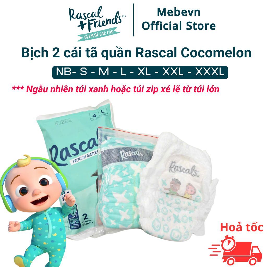 Bịch 2 miếng trải nghiệm tã quần cao cấp New Zealand Rascal Cocomelon bản giới hạn