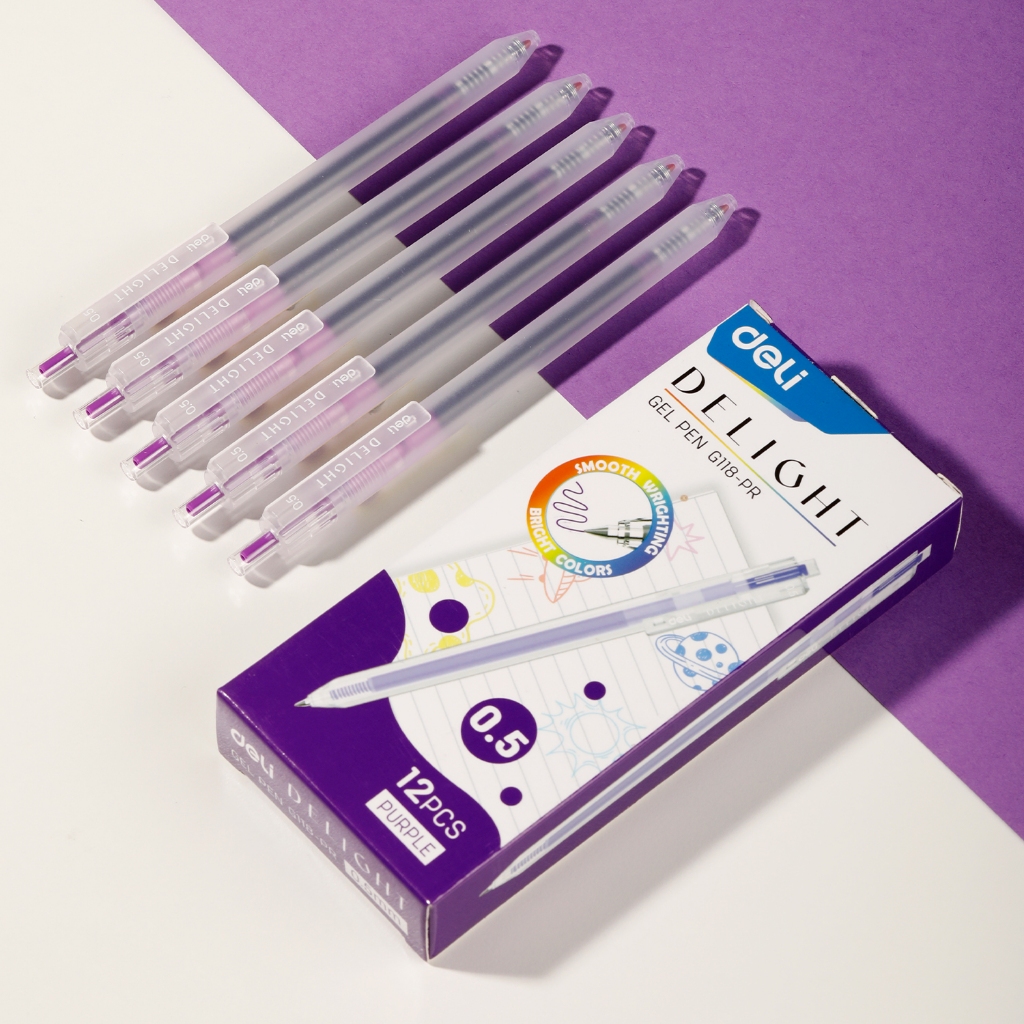 Bút Gel Bấm Xanh/Đỏ/Đen/Tím Ngòi 0.5mm Thân Trơn Nhanh Khô Viết Đều Không Tắc Mực Học Sinh Văn Phòng