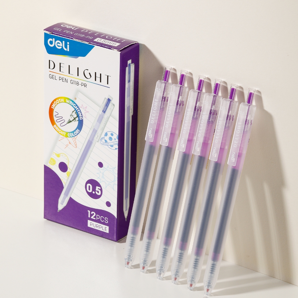 Bút Gel Bấm Xanh/Đỏ/Đen/Tím Ngòi 0.5mm Thân Trơn Nhanh Khô Viết Đều Không Tắc Mực Học Sinh Văn Phòng