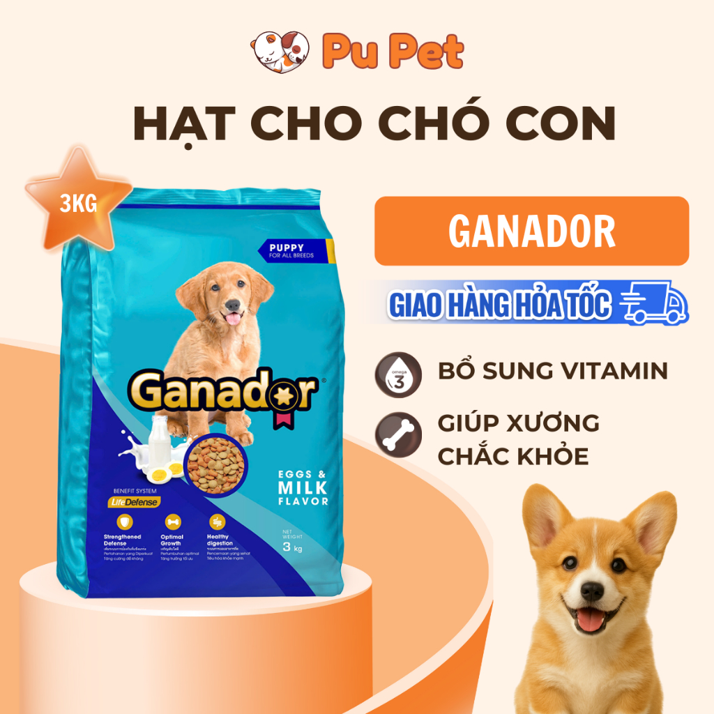 Thức Ăn Hạt Cho Chó Con Ganador Vị Trứng Và Sữa Gói 3kg Hỗ Trợ Phát Triển Xương Và Hệ Miễn Dịch