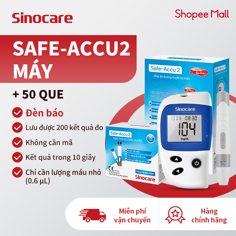 Máy đo đường huyết Sinocare Safe-Accu 2 (tặng 50 que + 50 kim)