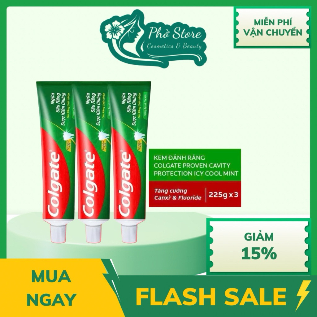 Combo 3 Tuýp Kem đánh răng Colgate Ngừa sâu răng 225g