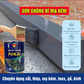 Sơn Sắt Mạ Kẽm Chống Rỉ Poka Lazenta - Sơn Mạ Kẽm 2in1 - Vừa Lót - Vừa Phủ, Nhanh Khô, Bám Dính Trên Mọi Bề Mặt