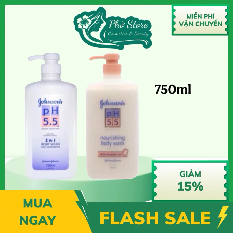 Sữa tắm Johnson's Adult pH 5.5 dưỡng ẩm 2in1 & Hạnh Nhân dành cho người lớn 750ml
