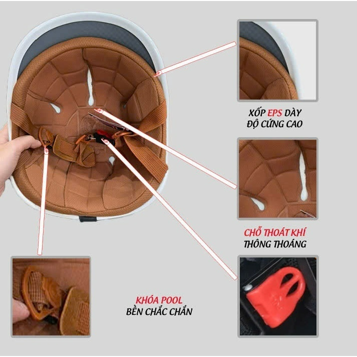 Mũ Bảo Hiểm Cá Heo Chính Hãng HelMet, Thiết Kế Nửa Đầu, Đạt Chuẩn Quatest 3