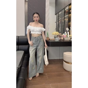 Quần Jean Nữ Ống Suôn Trơn Thêu Ngôi Sao 256