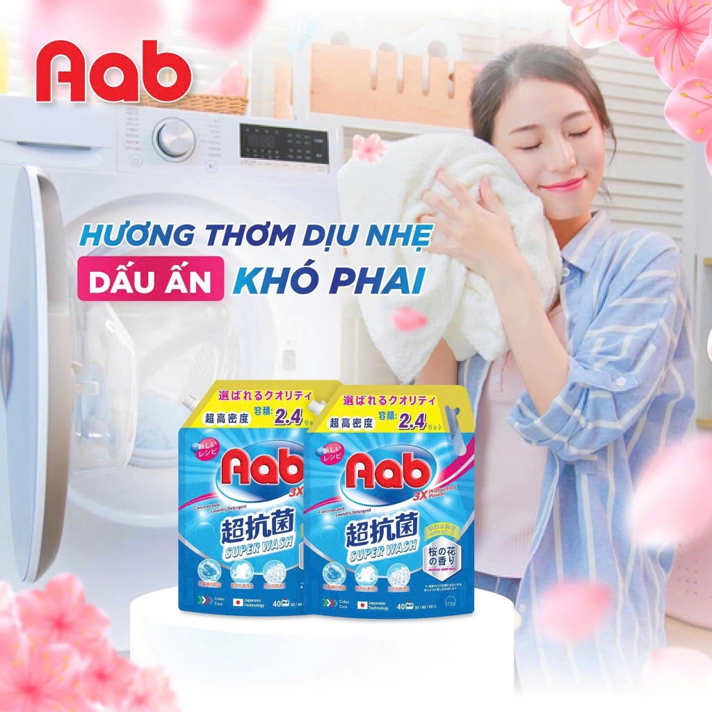Thùng Nước giặt xả AAB hương ban mai túi 2.4L, Hàng xuất khẩu Nhật Bản