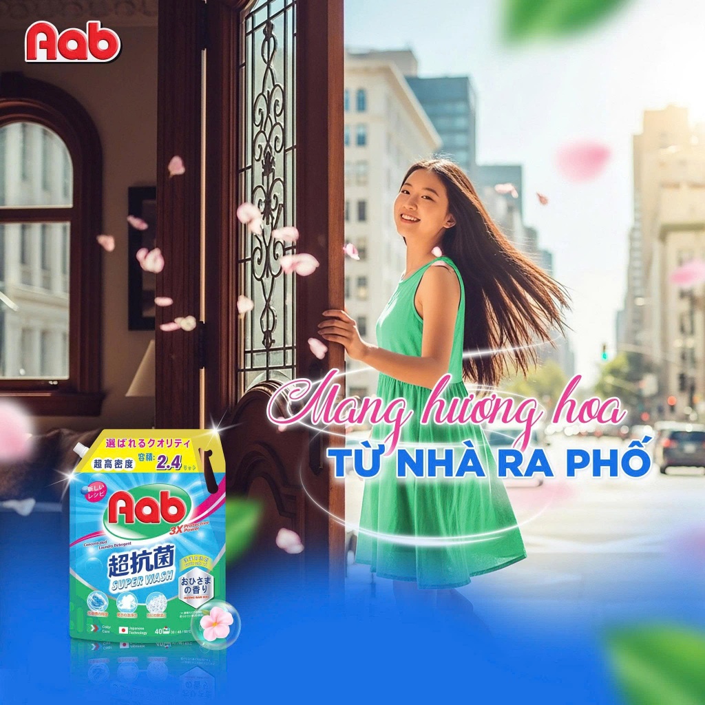 Thùng Nước giặt xả AAB hương ban mai túi 2.4L, Hàng xuất khẩu Nhật Bản
