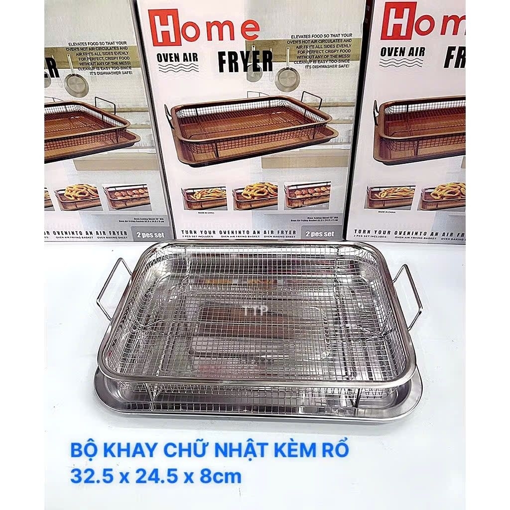 BỘ KHAY + RỔ HÌNH CHỮ NHẬT INOX KHÔNG RỈ . Bộ khay rổ inox chiên Hứng ...