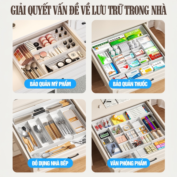 Kaleis Khay Chia Ngăn Đa Năng Có Thể Điều Chỉnh Kích Thước, Dùng Cho Ngăn Kéo Đựng Mỹ Phẩm Hoặc Đũa Muỗng