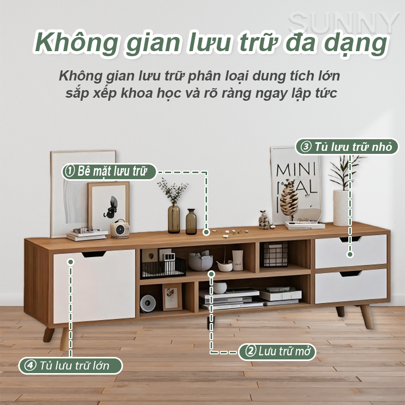 SUNNY Kệ tivi phòng khách gỗ 3 cánh hiện đại tiết kiệm không gian chắc chắn lưu trữ rộng
