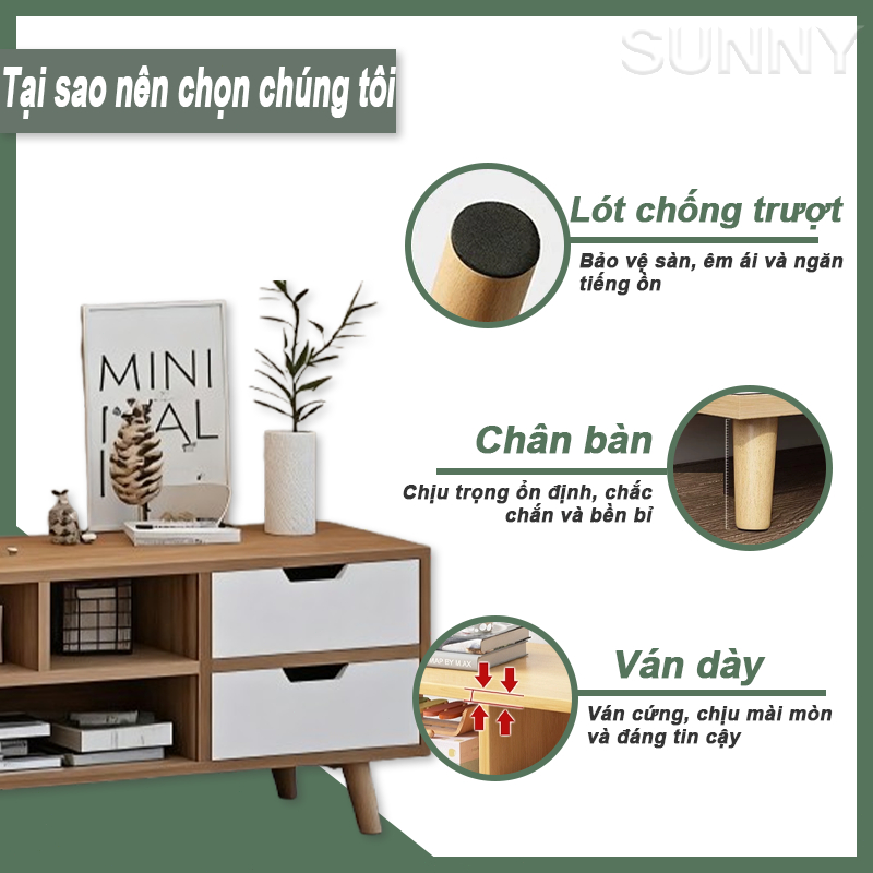 SUNNY Kệ tivi phòng khách gỗ 3 cánh hiện đại tiết kiệm không gian chắc chắn lưu trữ rộng
