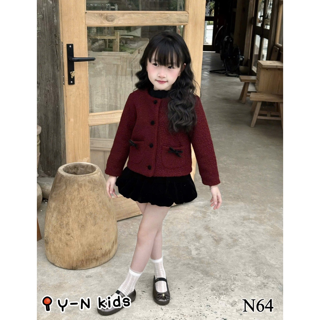 [ HÀNG LOẠI 1] Đồ bộ mùa đông bé gái, Set áo dạ lông cừu mix chân váy ...