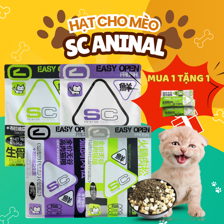 [MUA 1 TẶNG 1] Hạt cho mèo SC Aninal Nutrition siêu topping 42% protein hỗ trợ tiêu hóa, không độn ngũ cốc