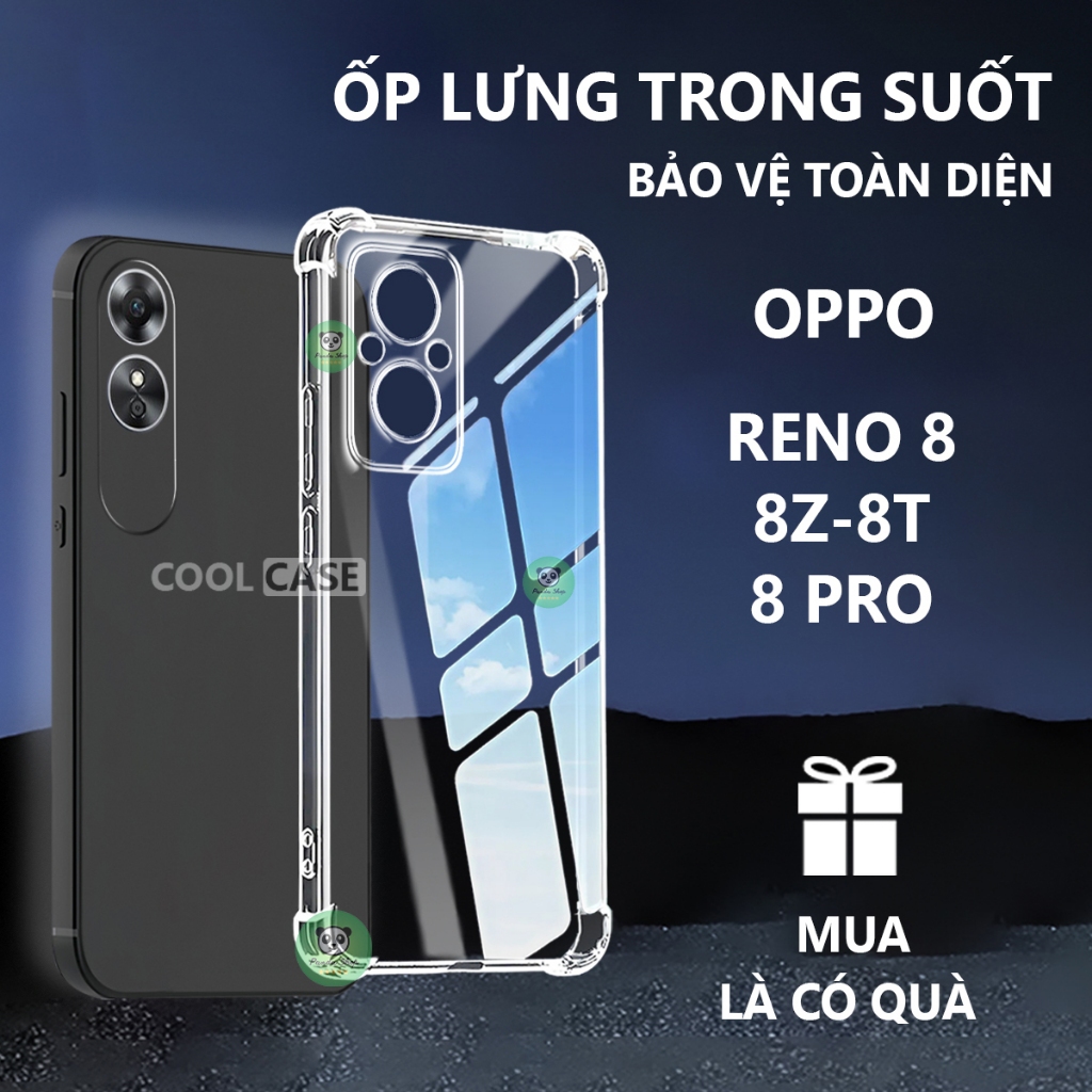 Ốp lưng chống sốc Oppo Reno 8/ 8Z /8T 4G/5G trong suốt, silicon, bảo vệ camera-Cool Case