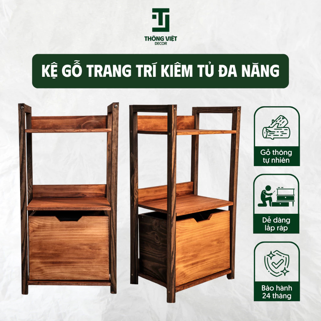 Kệ Để Đồ Đa Năng, Kệ Decor Gỗ Thông Tự Nhiên Đẹp Có Ngăn Kéo Chắc Chắn Chịu Lực Tốt TV-D005