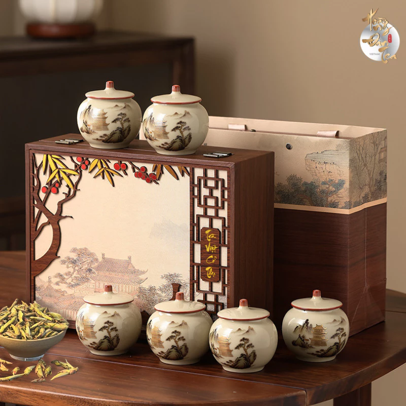 Bộ Quà Tặng 6 Hũ Trà Shan Tuyết - Trầm Thượng Hạng