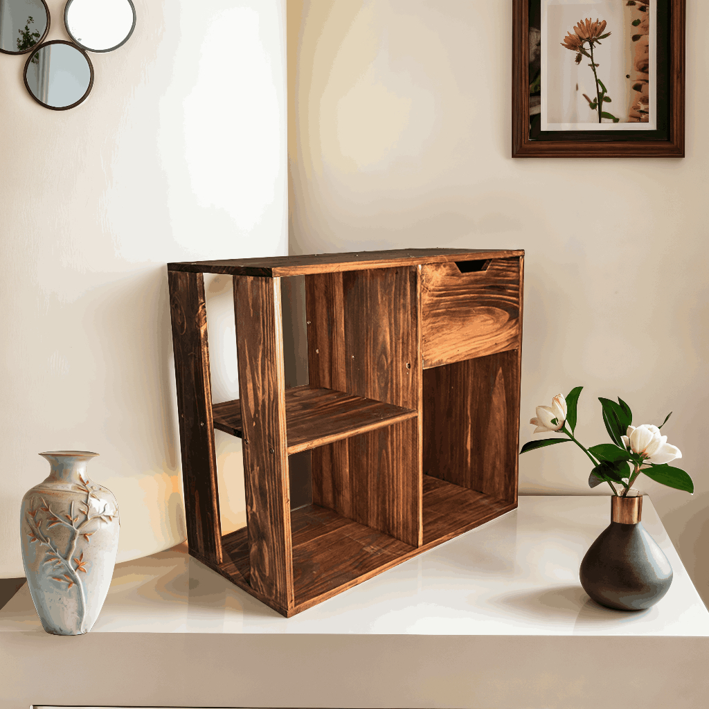 Kệ Sách Gỗ Để Sàn Nhà, Kệ Decor Gỗ Đựng Đồ Đa Năng Dễ Dàng Lắp Đặt Chất Liệu Gỗ Thông Cao Cấp TV-D002
