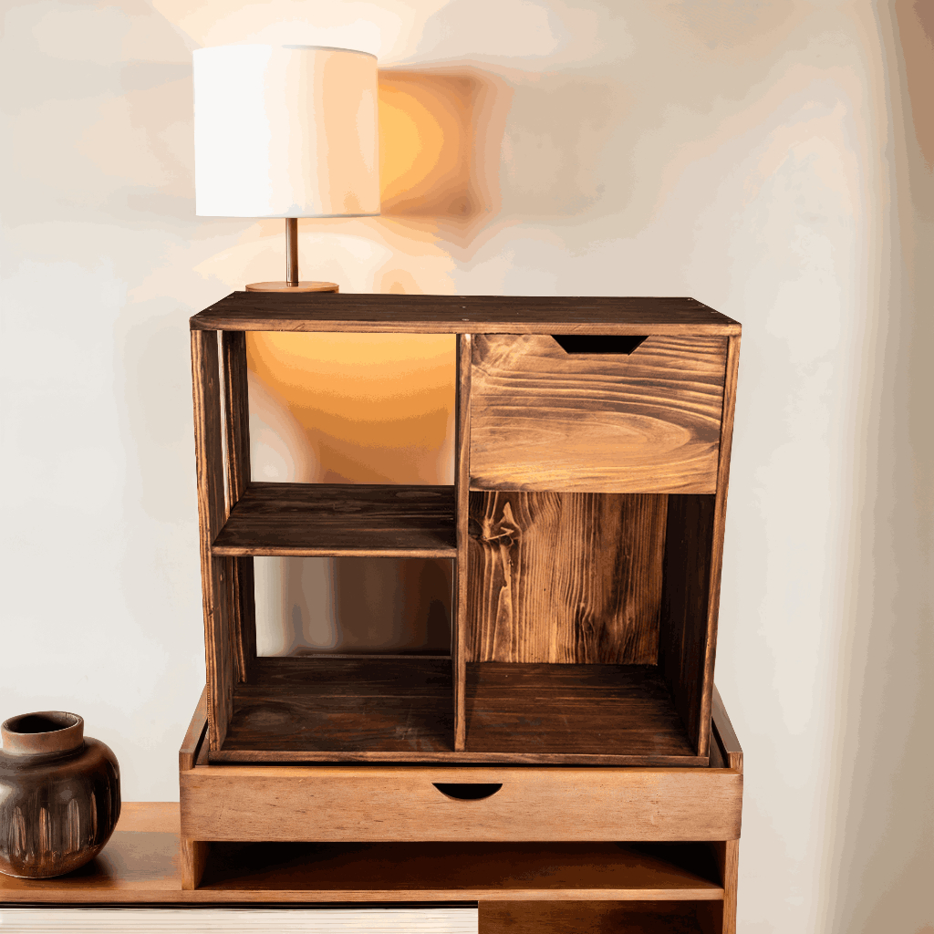 Kệ Sách Gỗ Để Sàn Nhà, Kệ Decor Gỗ Đựng Đồ Đa Năng Dễ Dàng Lắp Đặt Chất Liệu Gỗ Thông Cao Cấp TV-D002