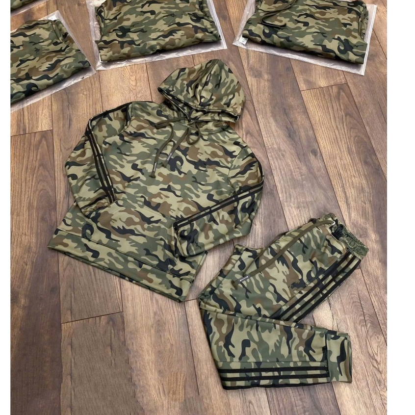 Bộ Hoodie Rằn Ri Logo Thêu, Chất liệu nỉ bông cao cấp mềm mịn,giữ ấm ...
