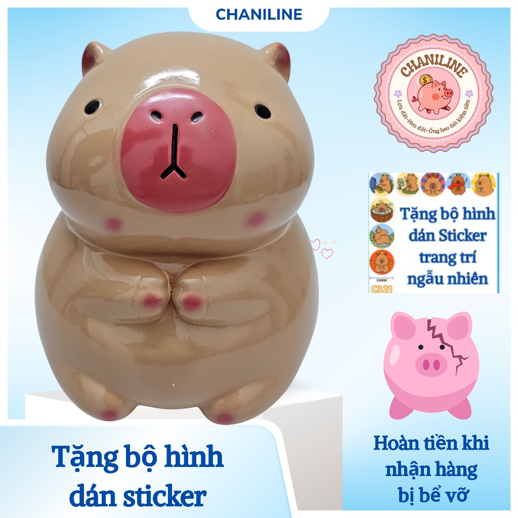 Heo Đất Lợn Đất Cappy Bara lỗ tròn(SIZE TO) cute Ống heo tiết kiệm tiền,trang trí,quà tặng CHINILINE