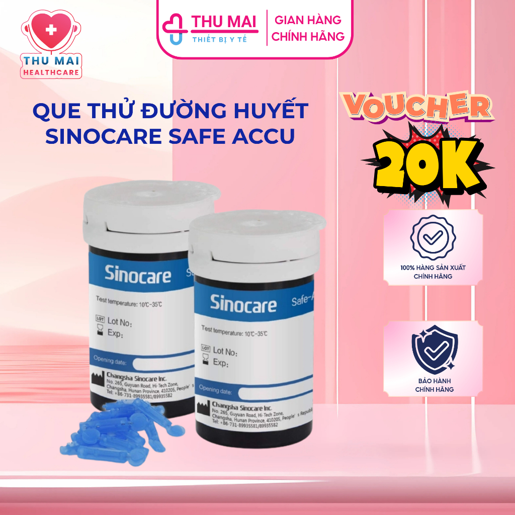 [VOUCHER 20K MỞ BÁN] Que Thử Đường Huyết Safe Accu Sinocare , que thử lượng đường trong máu, test tiểu đường