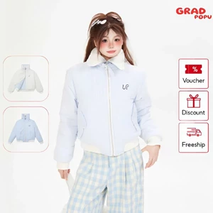 Áo khoác lót lông cừu ngắn sọc xanh phong cách Hàn Quốc – Áo khoác cotton 2 mặt đảo ngược AK89