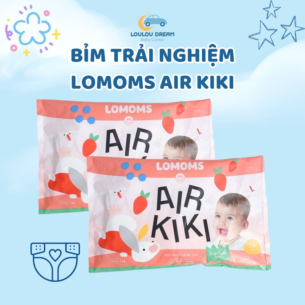 Bỉm trải nghiệm pack trải nghiệm bỉm Lomoms Air Kiki nội địa Hàn Quốc mềm mại, dịu nhẹ và thoải mái cho bé