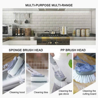 Bàn Chải Cọ Rửa Chén Bát Xoong Nồi, Cây Cọ Chà Rửa Nồi Xoong 2in1 Có Chỗ Đựng Nước Rửa Chén