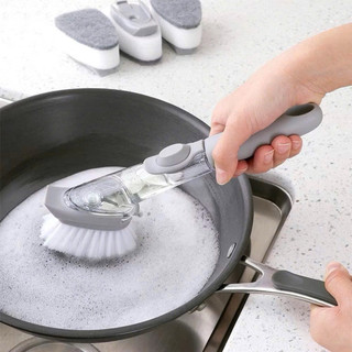 Bàn Chải Cọ Rửa Chén Bát Xoong Nồi, Cây Cọ Chà Rửa Nồi Xoong 2in1 Có Chỗ Đựng Nước Rửa Chén