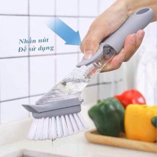 Bàn Chải Cọ Rửa Chén Bát Xoong Nồi, Cây Cọ Chà Rửa Nồi Xoong 2in1 Có Chỗ Đựng Nước Rửa Chén