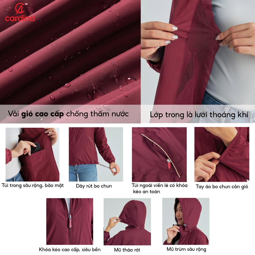 Áo Gió Thể Thao 𝐂𝐀𝐑𝐃𝐈NA 4 in 1 Cao Cấp Cản Gió, Cản Bụi, Chống Nước 3GNF01