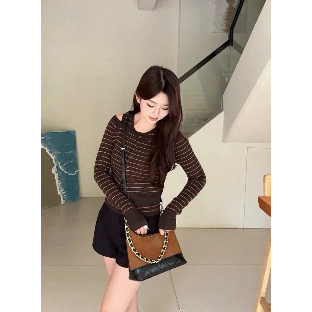 Túi xách kẹp nách da lộn Co.Co TẶNG KÈM CHARM GẤU trầm trám siêu xinh