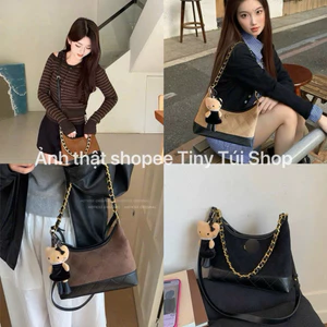 Túi xách kẹp nách da lộn Co.Co TẶNG KÈM CHARM GẤU trầm trám siêu xinh