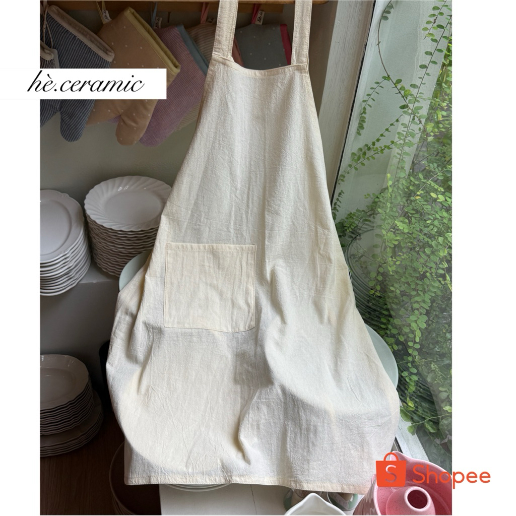 HÈ.CERAMIC / Tạp dề vải xô Cara nhiều màu sắc, Tạp dề đơn giản vải mềm mát.