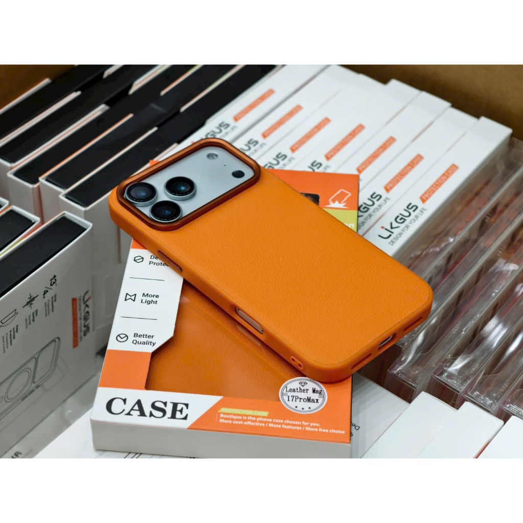 ỐP da Likgus Leather Magnetic chất liệu cao cấp hỗ trợ sạc không dây cho IPhone 17Promax 17Pro