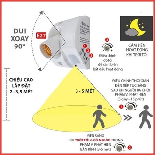 (Hỏa Tốc 4H) Đui đèn cảm biến Rạng Đông Tích Hợp Cảm Biến Chuyển Động Và Cảm Biến Ánh Sáng