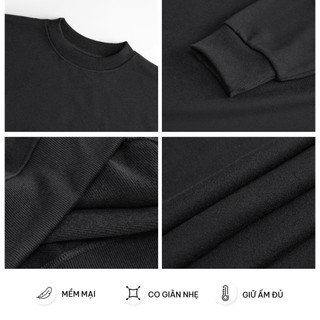 Set Bộ Nỉ Nữ Thu Đông CHEPOL Cổ Tròn, In Chữ, Chất Nỉ Chân Cua Cao Cấp, Dày Dặn( Áo Sweater Đen + Chân Váy Đen)-CP_x1215