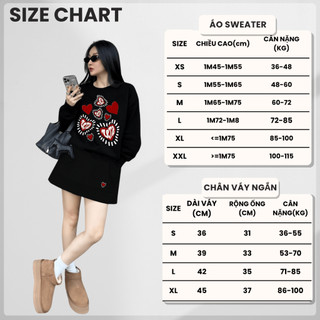 Set Bộ Nỉ Nữ Thu Đông CHEPOL Cổ Tròn, In Trái Tim, Chất Nỉ Chân Cua Cao Cấp ( Áo Sweater Đen + Chân Váy Đen ) - CP_xxx28