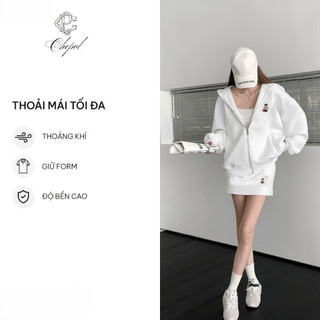 Set Bộ Nỉ Nữ Thu Đông CHEPOL Cổ Khóa, In Chú Gấu, Chất Nỉ Chân Cua Cao Cấp ( Áo Hoodie Khóa + Chân Váy Nỉ) -CP_xx441