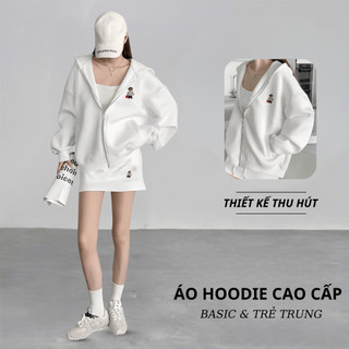 Set Bộ Nỉ Nữ Thu Đông CHEPOL Cổ Khóa, In Chú Gấu, Chất Nỉ Chân Cua Cao Cấp ( Áo Hoodie Khóa + Chân Váy Nỉ) -CP_xx441