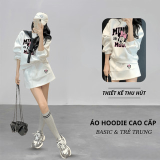 Set Bộ Nỉ Nữ Thu Đông CHEPOL Cổ Tròn, In mickey, Chất Nỉ Chân Cua Cao Cấp ( Áo Sweater Trắng + Chân Váy Trắng )-CP_xx546