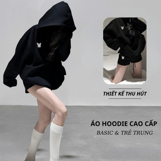 Set Bộ Nỉ Nữ Thu Đông CHEPOL Mũ Trùm Đầu, In Chú Mèo, Chất Nỉ Chân Cua Cao Cấp ( Áo Hoodie Đen + Quần Đùi Đen )-CP_xx535