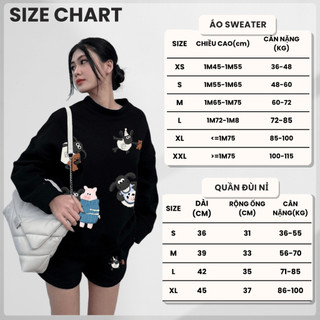 Set Bộ Nỉ Nữ Thu Đông CHEPOL Cổ Tròn, In Chú Cừu, Chất Nỉ Chân Cua Cao Cấp( Áo Sweater Trắng + Quần Đùi Trắng )-CP_x4077