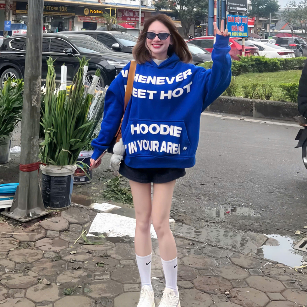 Áo hoddie Whenever form rộng mũ trùm in nổi , Áo khoác nam nữ fom Boxy 3 màu phong cách hàn quốc SSL